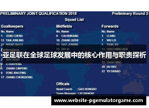 亚足联在全球足球发展中的核心作用与职责探析