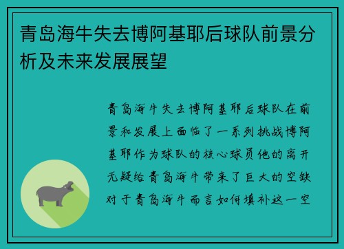 青岛海牛失去博阿基耶后球队前景分析及未来发展展望
