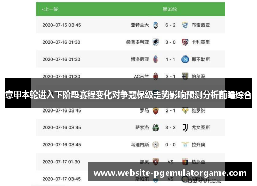 意甲本轮进入下阶段赛程变化对争冠保级走势影响预测分析前瞻综合
