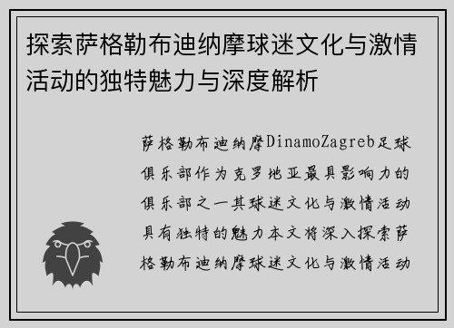 探索萨格勒布迪纳摩球迷文化与激情活动的独特魅力与深度解析