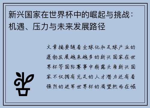 新兴国家在世界杯中的崛起与挑战：机遇、压力与未来发展路径
